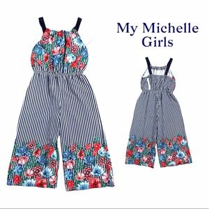 NWT My Michelle Girls Striped Floral Jumpsuit